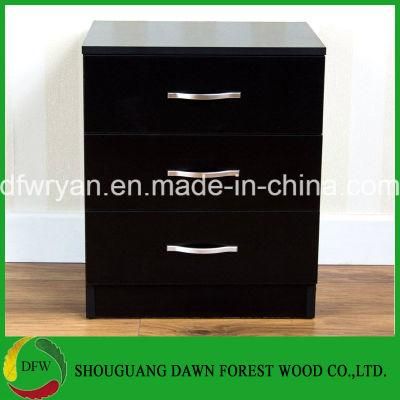 Bedside Cabinet Chest of Drawers Black 3 Drawer Metal Handles Runners