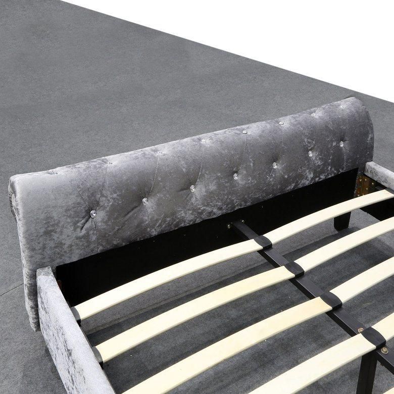 Full/ Double/ Queen/ King Size Crushed Velvet Material Bed Bedroom Bed