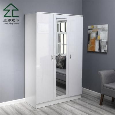 White Color 3 Sliding Doors Wardrobe with Mirror
