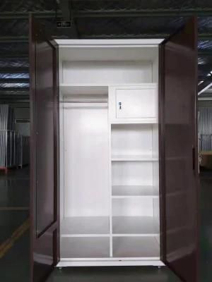 Mirrored Wardrobe with Hanger Rod Metal Clothes Locker Closet
