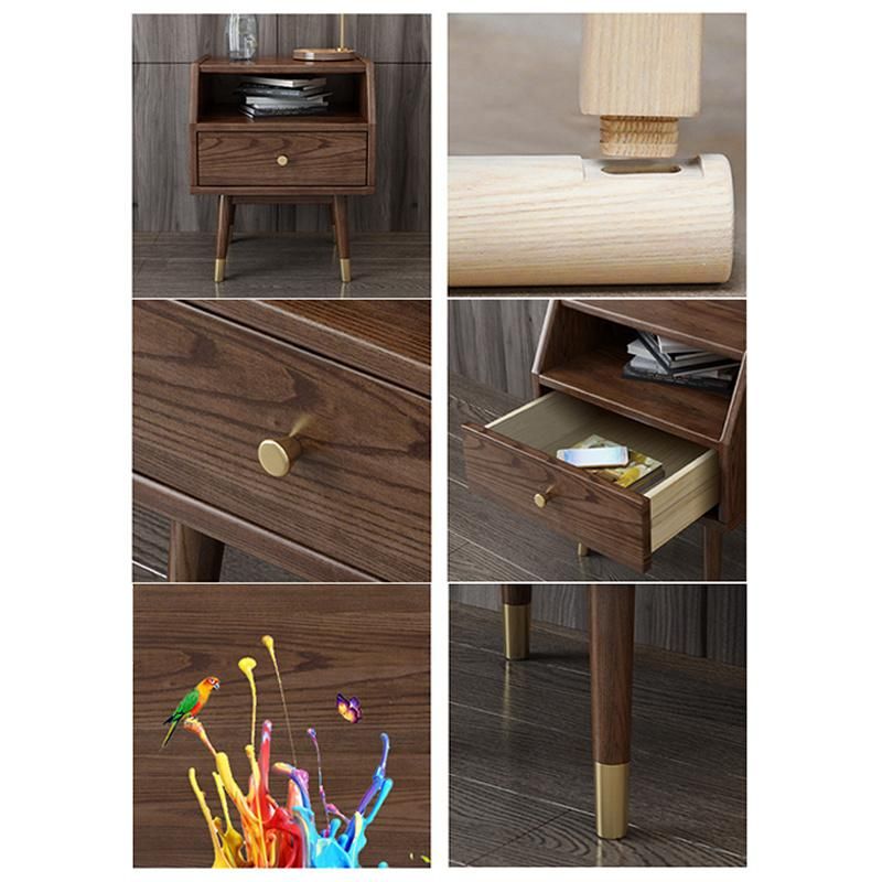 All Solid Wood Nordic Light Luxury Ash Wood Simple Bedside Table Walnut Storage Cabinet Side Cabinet Wood Wax Oil Furniture 0029