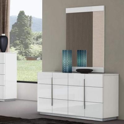 Nova White Lacquer Dresser &amp; Mirror Set with Clean Chrome Handles