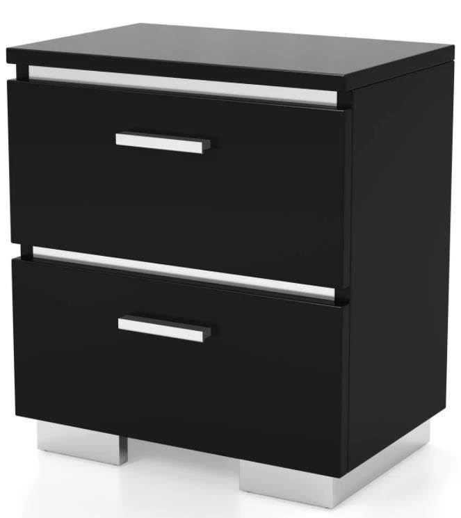 Nova Black High Gloss Lacquered Finish Nightstand with USB Charging Port