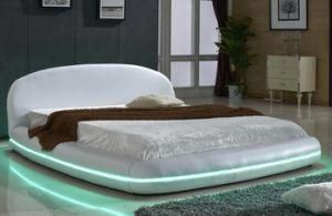 Modern Design White Round Bed Faux Leather Bed with LED Light Double Bed