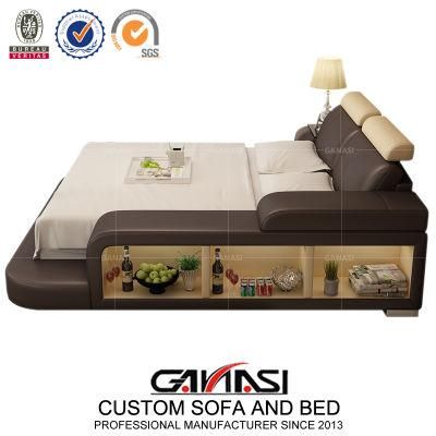 5 Star King Room Hotel Furniture Leather Bed with Headboard