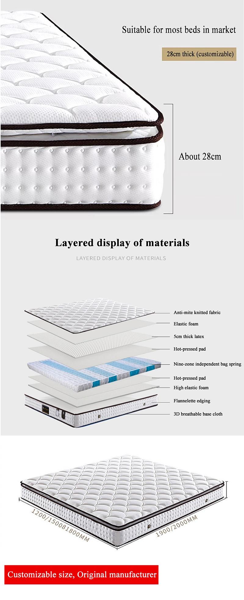 Hotel Good Quality Mattress Innerspring Latex Layer for Double Bed