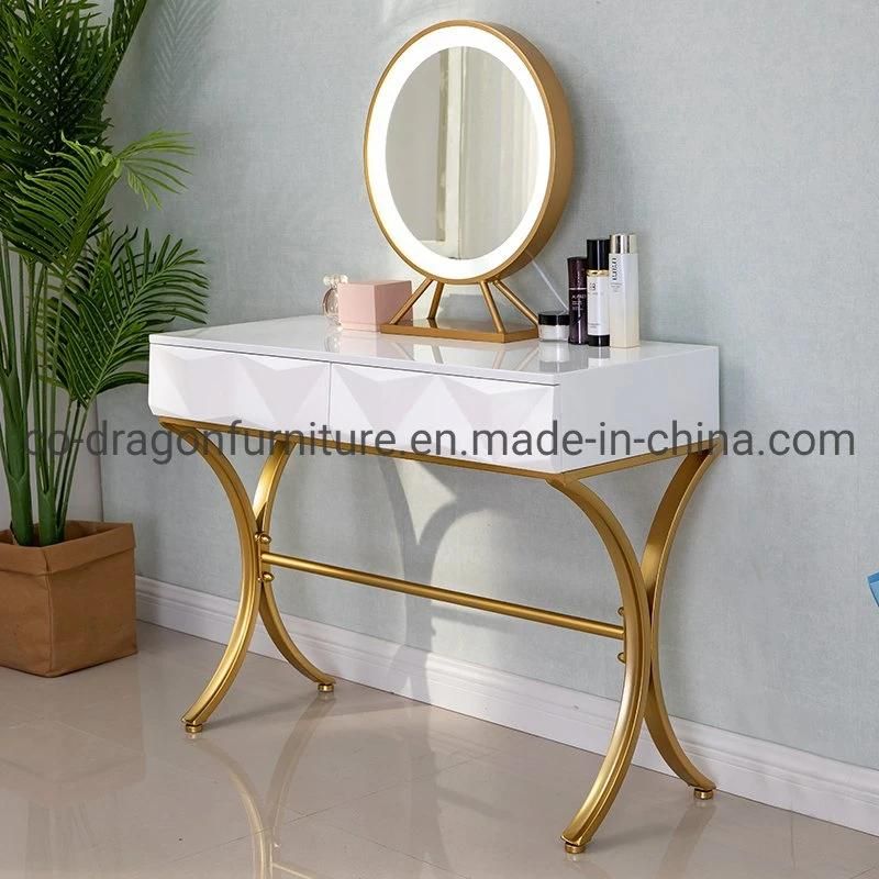 Modern Bedroom Furniture Gold Steel Wooden Dressing Table with Mirror