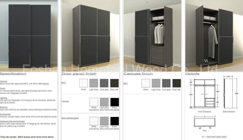UV Gloss 2-Door Offset Sliding Door Bedroom Furniture Wardrobe (HF-SL01)