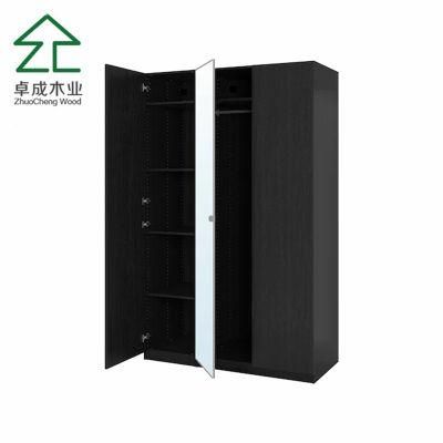 Oak Color MDF Three Doors Wardrobe with Mirror