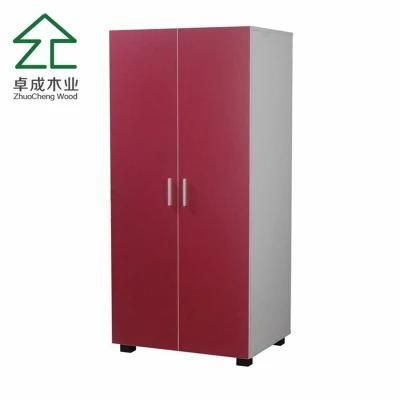 Red Color Two Doors Closet with Hanging Rods and Hinges