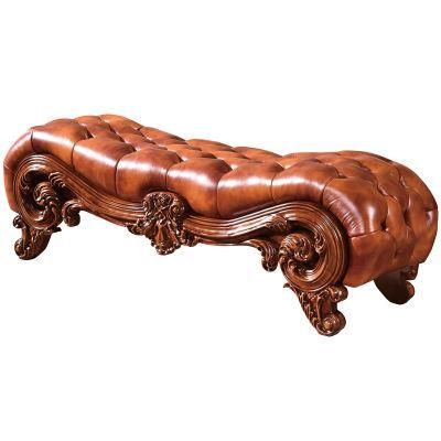 Classic Wood Leather Bed Bench in Optional Furniture Color