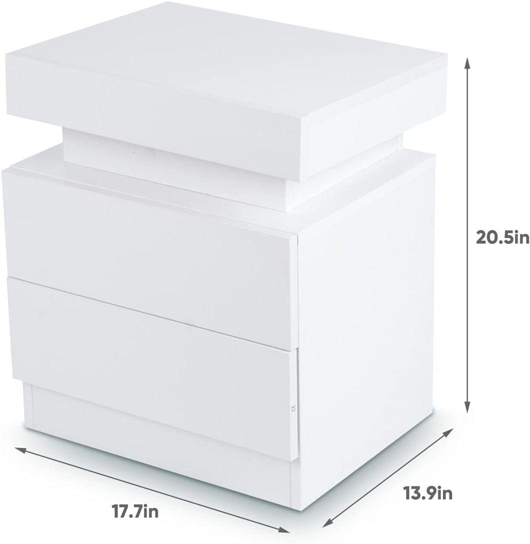 UV High Gloss Bedside Table Nightstand End Table with LED Light for Living Room Bedroom