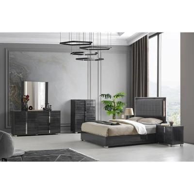 Nova Grey Eucalyptus Wood Pattern Glossy Lacquer Bedroom Set