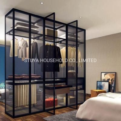 New Design Modern Style Foshan Factory Aluminum with All Glass Wardrobe Cabinet