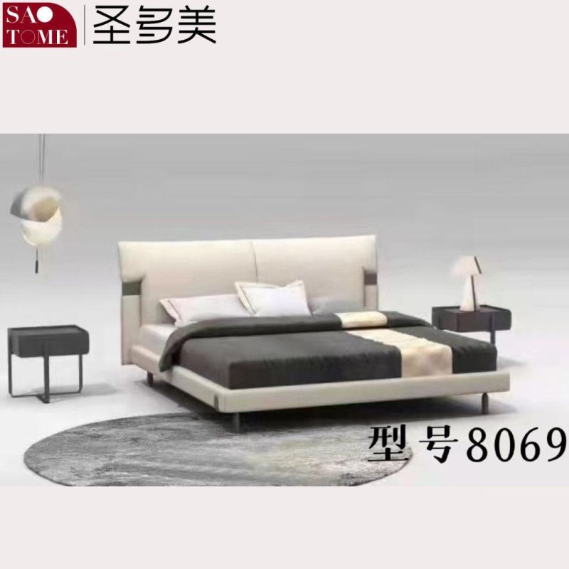 Modern Hotel Steel Wood Solid Wood Beige Double King Bed