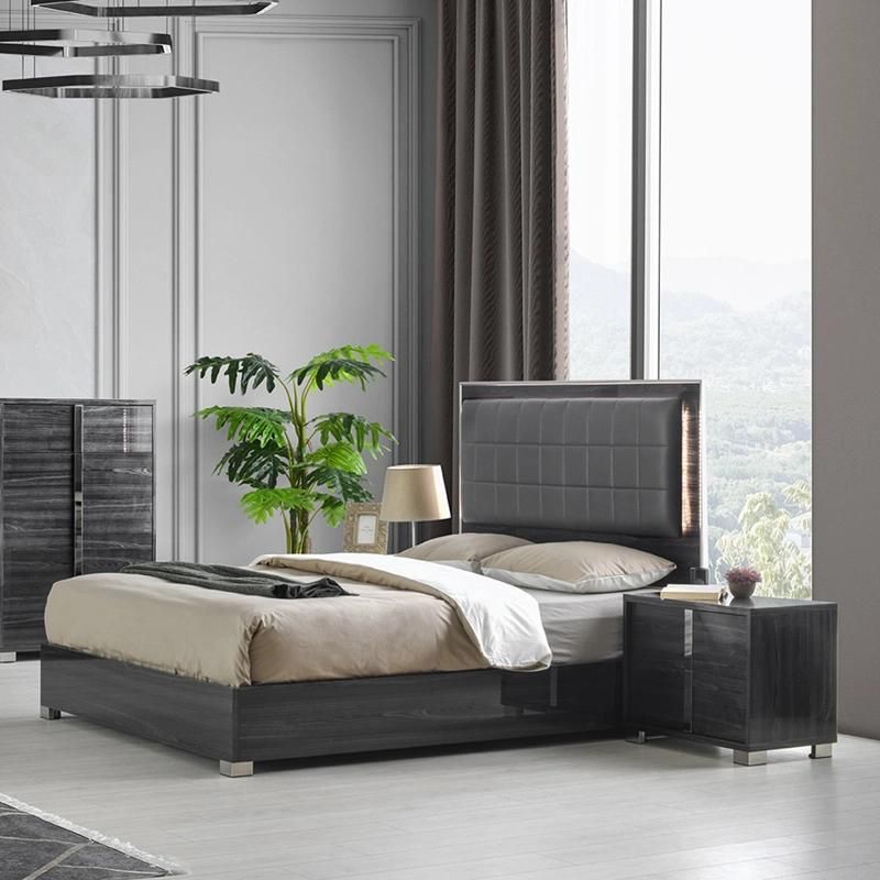 Nova Grey Eucalyptus Wood Pattern Glossy Lacquer Bedroom Set