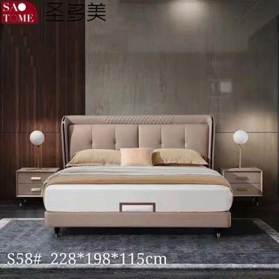 Modern Home Bedroom Furniture Light Pink with Hardware Leather Queen Size Bed