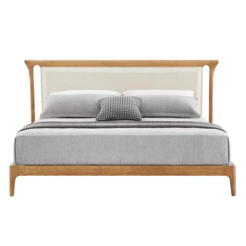 Modern Bedroom Platform Hotel Bed Soft Wooden Furniture King Size Double Bed