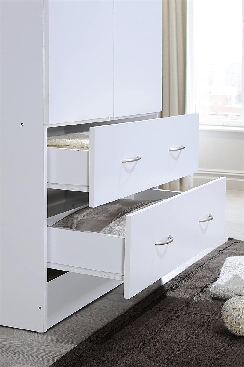 Two Door White Wardrobe with Two Drawers and Hanging Rod