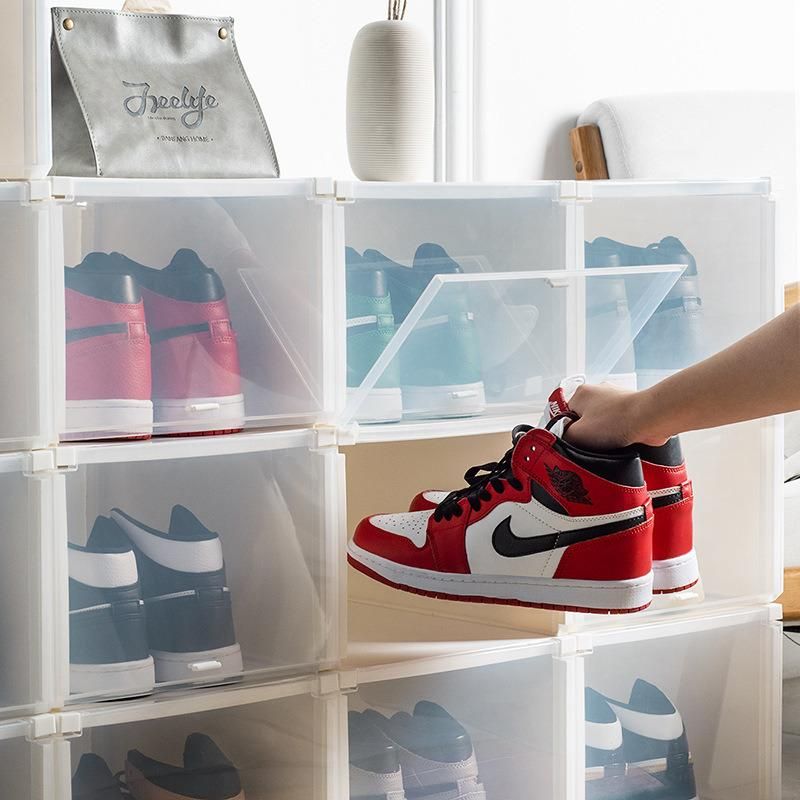 Multifunctional Rectangular Storage Box Plastic Shoe Cabinet Transparent Dustproof Flip Storage Cabinet