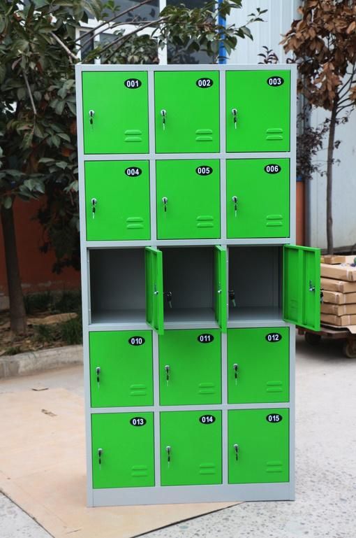 Colorful 15 Door Compartment Steel Staff Cabinet Metal Locker