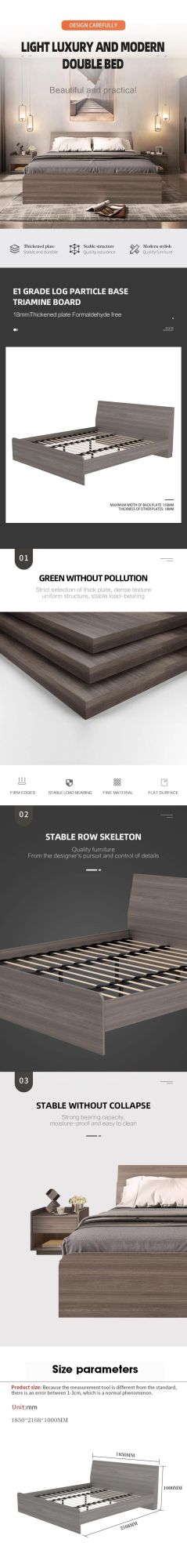 New Bedroom Furniture Modern Furniture Wooden Bed in King Fabric