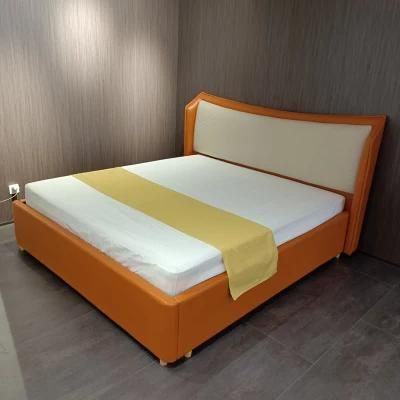 Cute Orange PVC Leather Bed Head Pretty Bed with 22 Cm Mattress