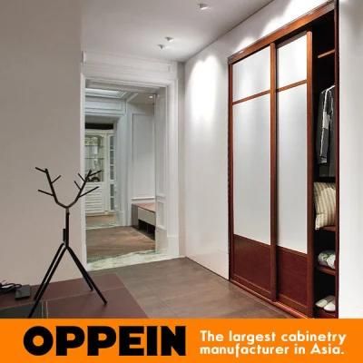 Oppein White and Red Cherry Wood Grain PVC Sliding Wardrobe (YG11545C)