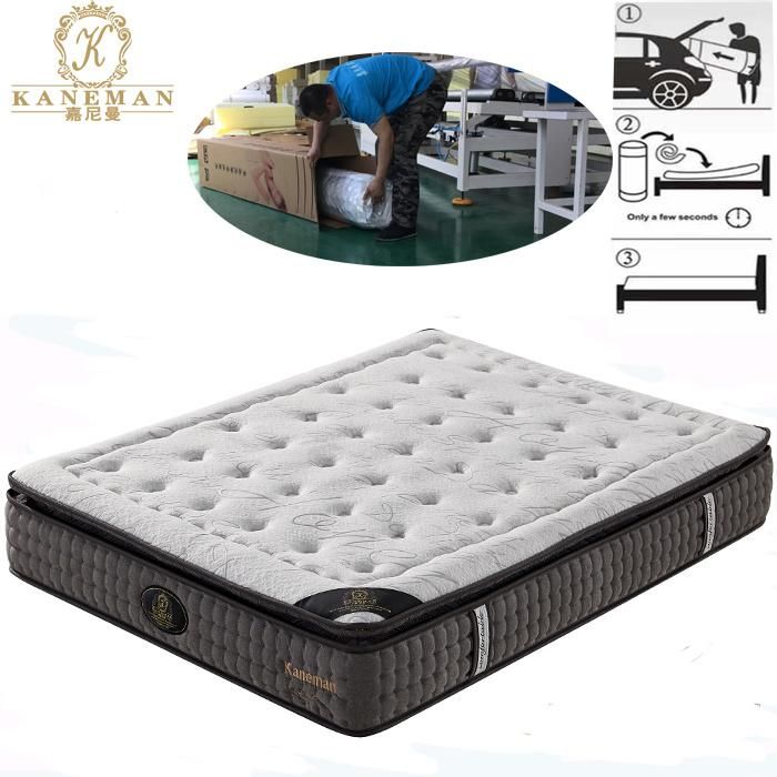 Classic Vacuum Roll up in a Box Mattress Hot Sales Pillow Top Pocket Spring Mattress Kaneman