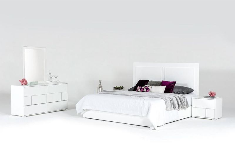 Nova Nordic White Queen Size Bed with Chrome Accents Decoration