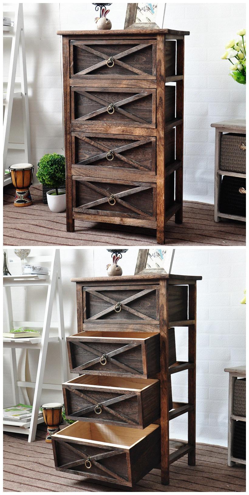 European Style Retro Wood Drawer Base Cabinet 0221