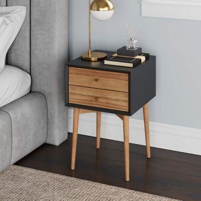 Nova Black and Wooden Top Nightstand with 4 Sturdy Wood Leg