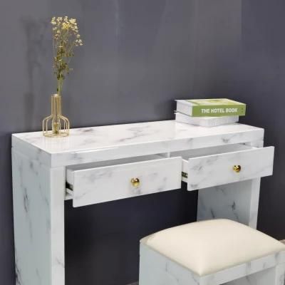 Durable and Economic White Marble Tempered Glass Mirror Nightstand
