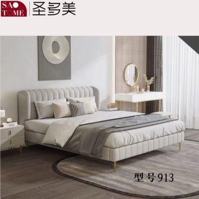 Modern Hotel Bedroom Furniture Beige Tech Fabric Double Bed