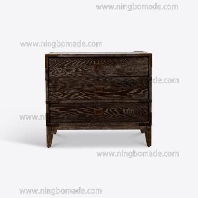Hot Sale Chinese Classic Style Furniture Ebony Oak Antique Brass Color Metal 3 Drawers Wide Nightstand