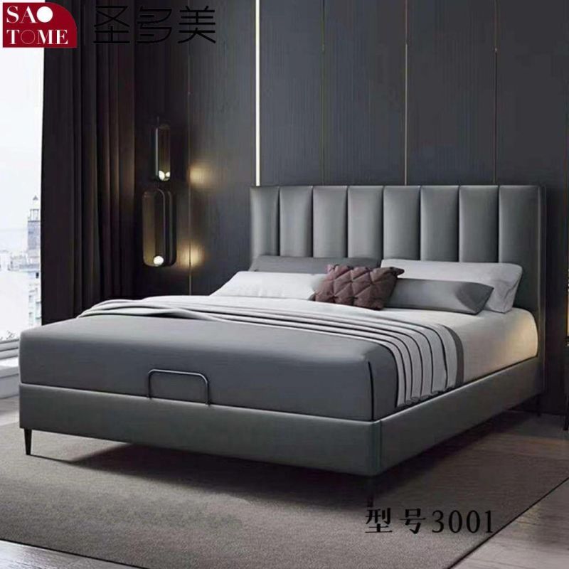 Modern Luxury Hotel Bedroom Furniture Dark Grey Leather Double Bed