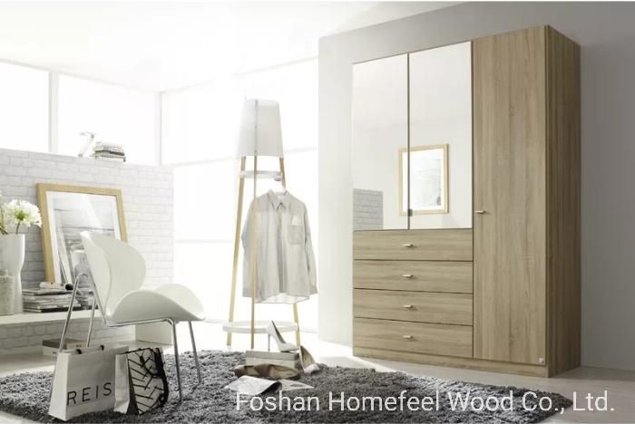 Wholesale Price Simple Style Hinged Mirror Door Bedroom Wooden clothes storage Wardrobe (HF-WD03)