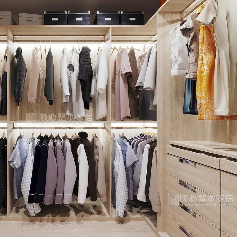 High Quality Factory Customized Wood HPL Laminate /PVC Surface Handless Door Walk in Closet