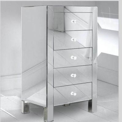 Modern Domestic Living Room Furniture 5 Drawers White Mirrored Tallboy
