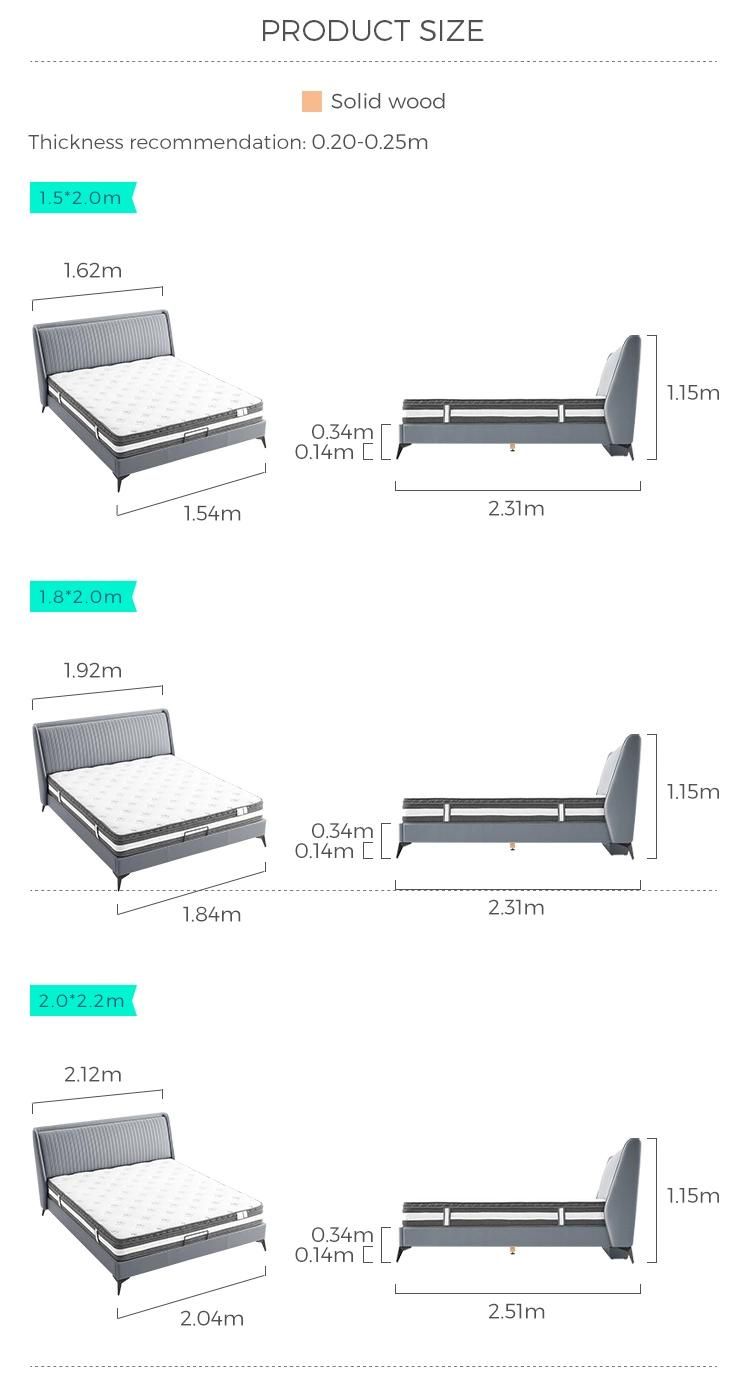 Linsy Luxury Blue Grey Headboard Storage Bed Leather Frame King Size Bed Set R335