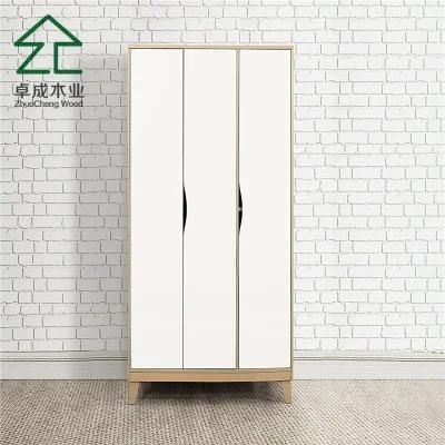 White Color 3 Doors Wardrobe with Solid Wood Foot