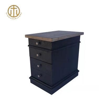 Pine Brown Square Bedside Table with Multiple Storage Functions