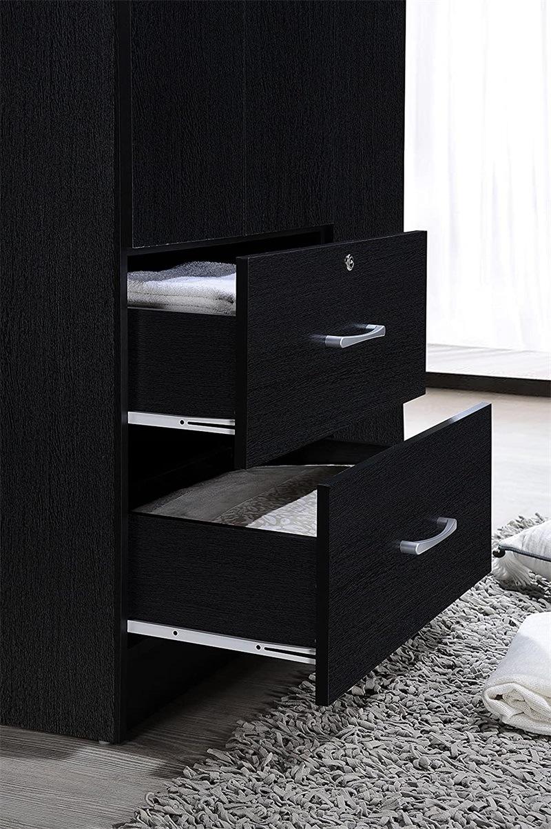 Black Wooden Wardrobe OEM Accept with Two Drawers