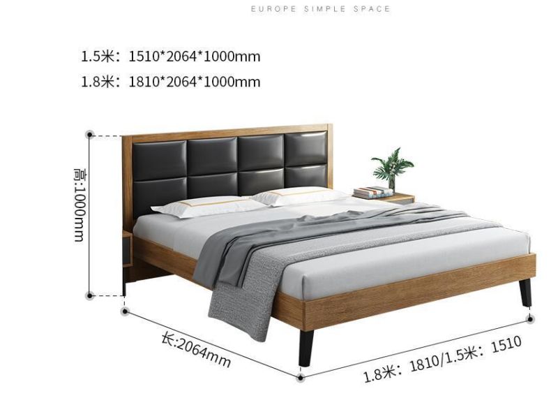 Nordic Style Strong Panel Wooden Double King Size Apartment Bed Sets