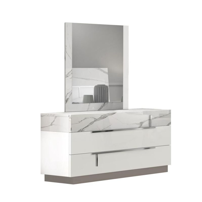 Nova Light Luxury Bedroom Furniture Melamine Glossy White Marbling Dresser