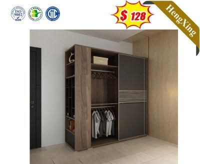 Classic Dark Grey Bedroom Furniture Wooden Wardrobe Closet with Side Cabinet