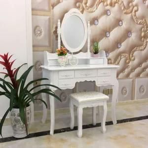 White Wooden Modern Dresser High Quality MDF Dressing Table with Mirror Drawer Stool