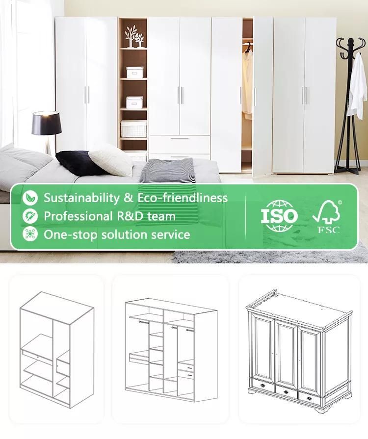 White Color MDF Faced Melamine Cabinet Carcass Wardrobe with Clothes Rail