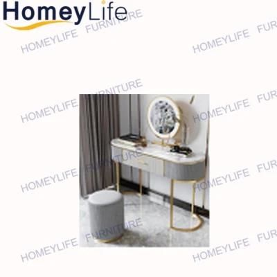 Elegant Design Bedroom Furniture with Gilded Stainless Steel Legs Marble Top Dressing Table and Chair
