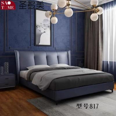 Solid Wood Frame Dark Blue Leather 1.5m 1.8m Double Queen Bed